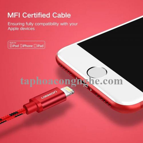 Ugreen 40478 0.5M màu Đỏ Cáp Lightning sạc + truyền dữ liệu cho iPhone US247 30040478